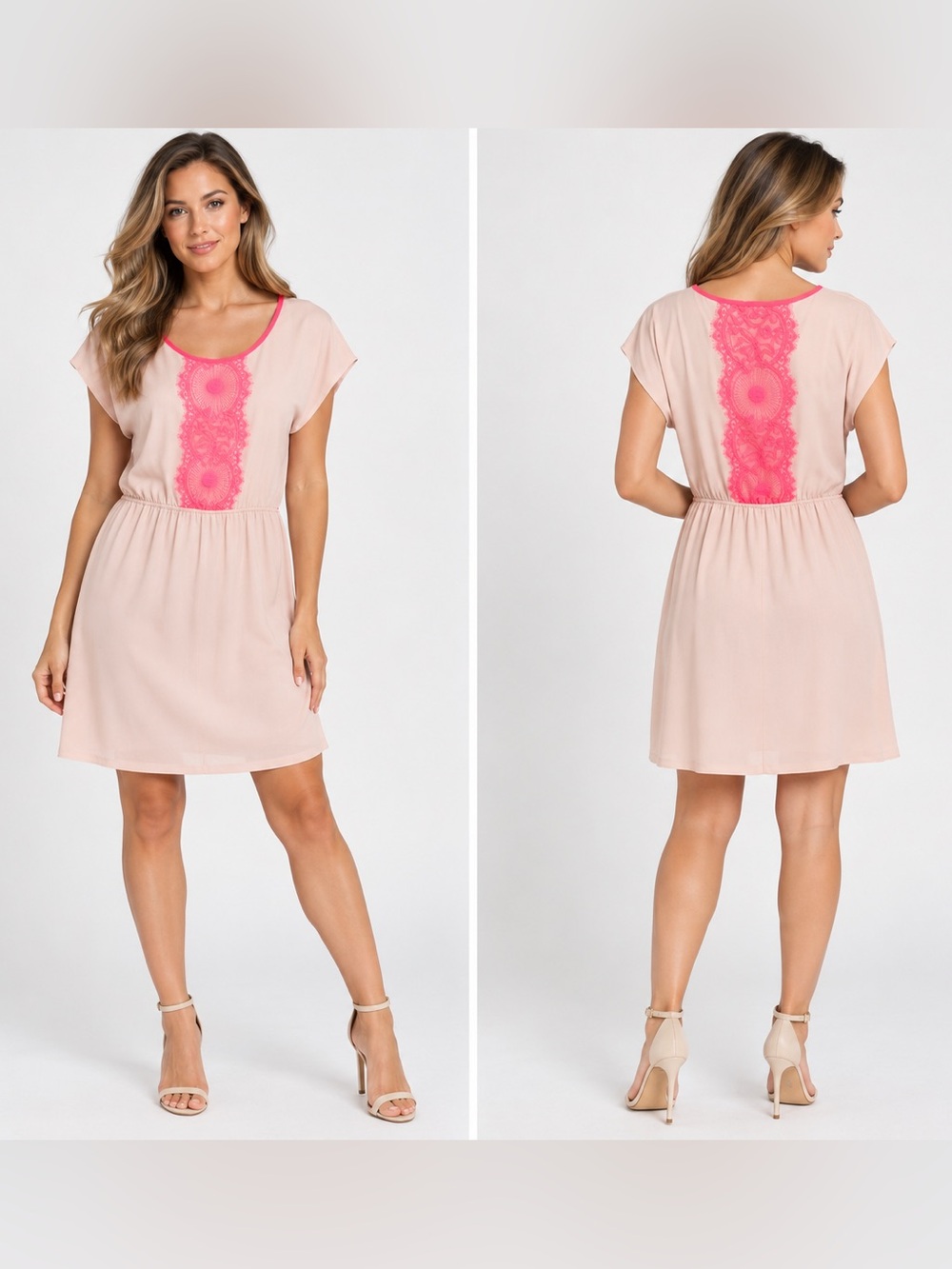 Express Blush Hot Pink Lace Trim Dress